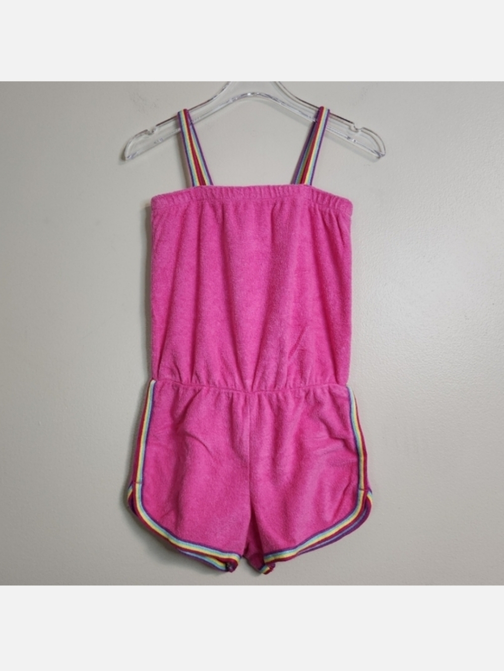 🌈 GAP Fuchsia Pink Rainbow Trim Terrycloth Romper, Size 4 ~ VGUC